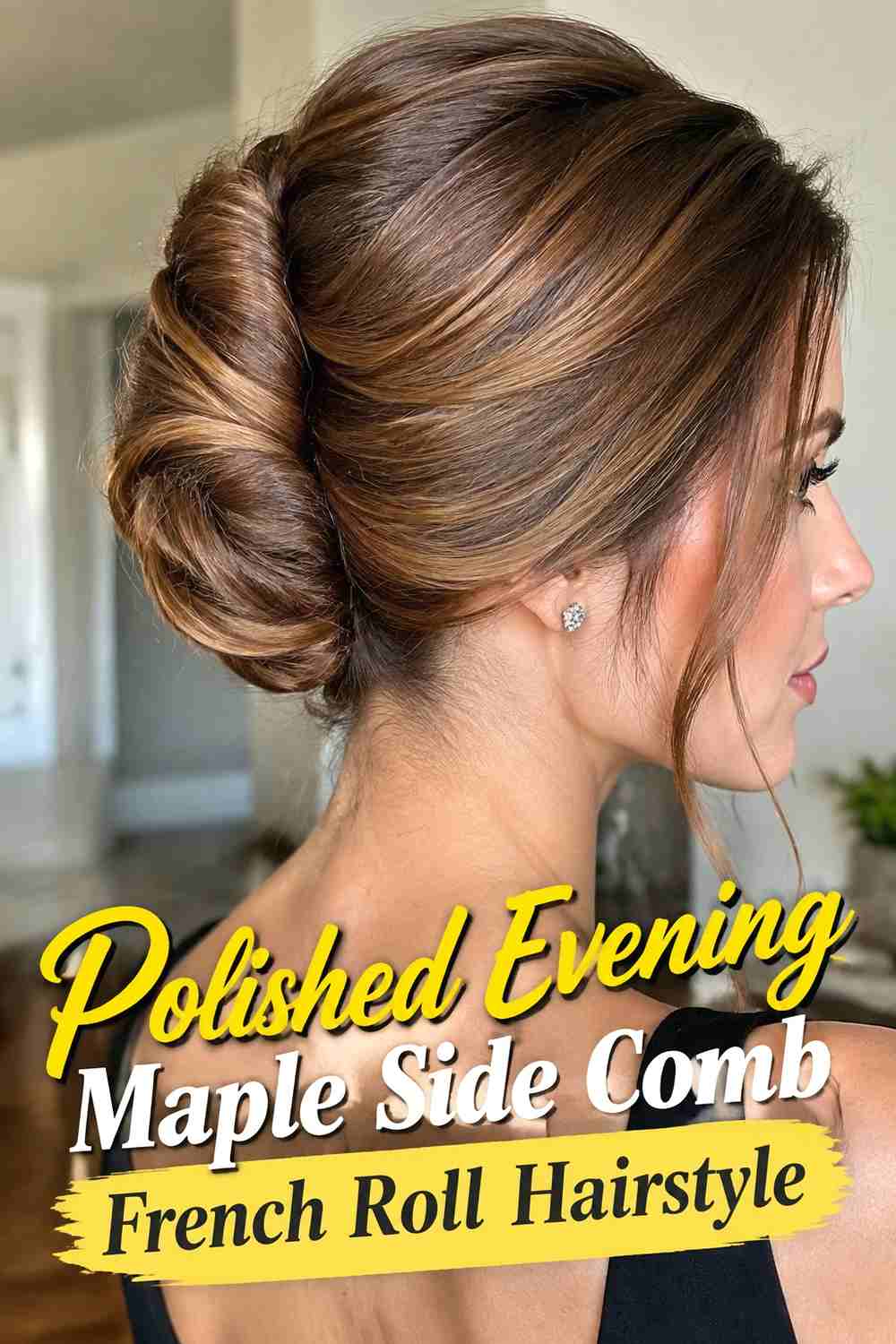15. Polished Evening Maple Side Comb French Roll Hairstyle