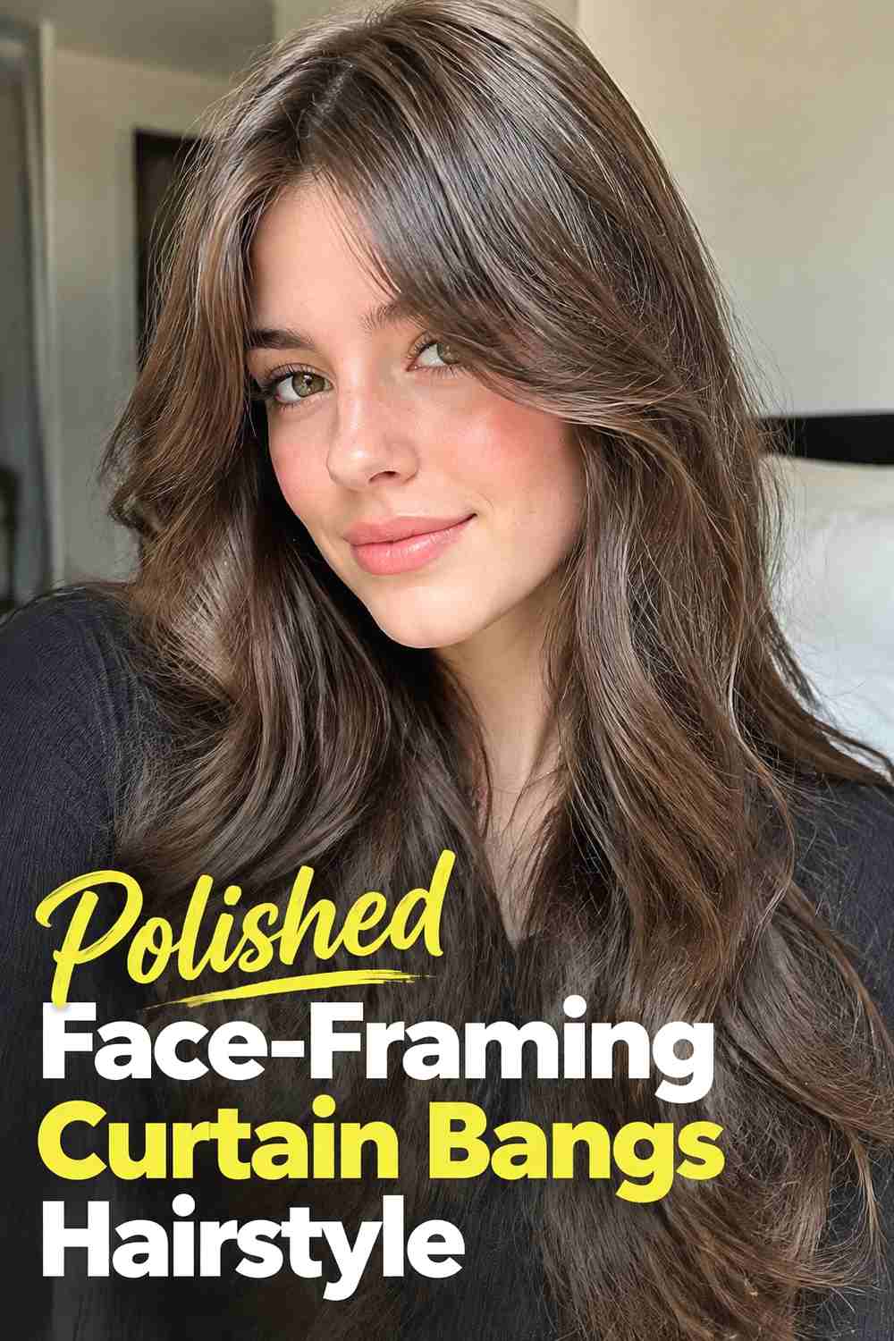18. Polished Face Framing Curtain Bangs Hairstyle