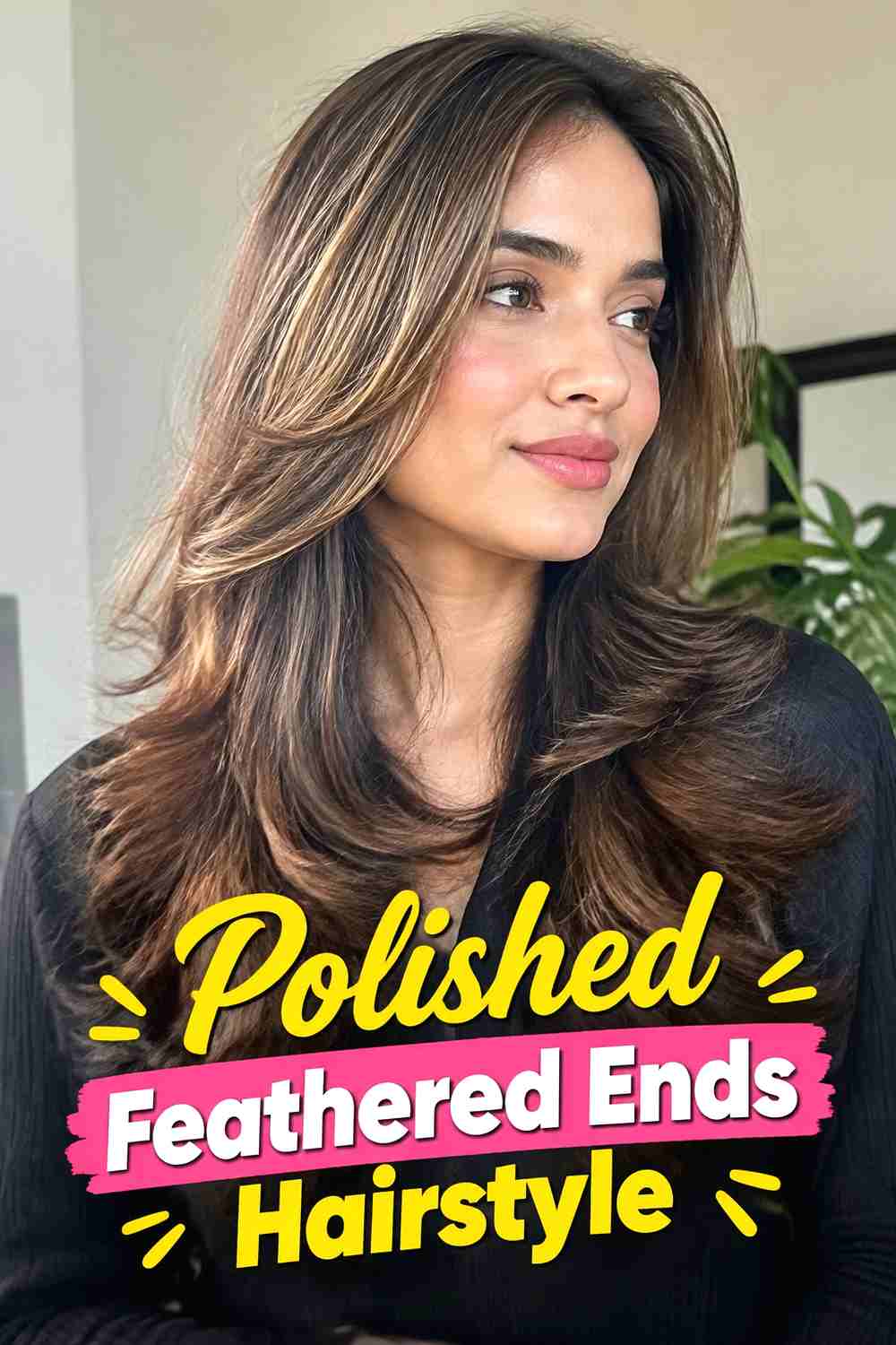 12. Polished Feathered Ends Hairstyle