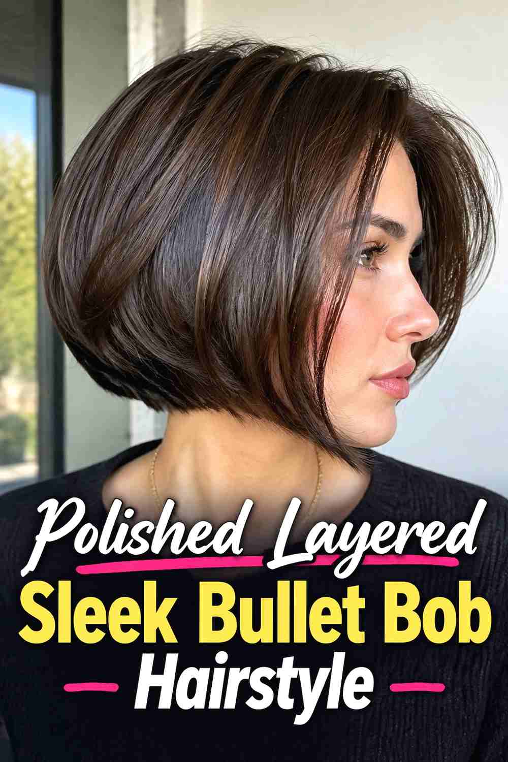 19. Polished Layered Sleek Bullet Bob Hairstyle