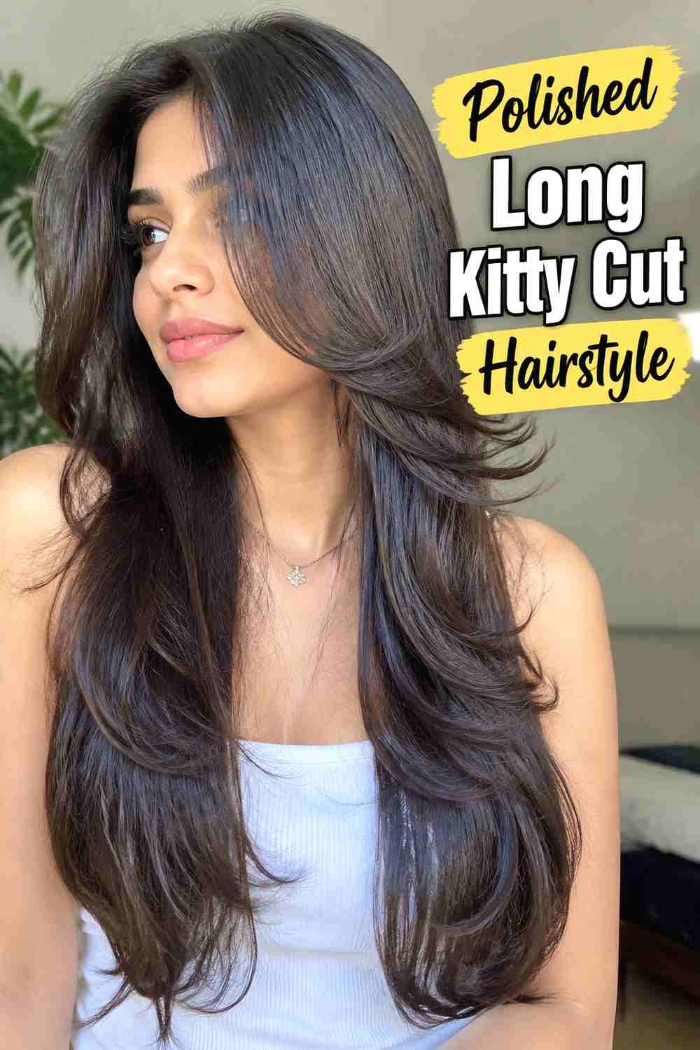 15. Polished Long Kitty Cut Hairstyle