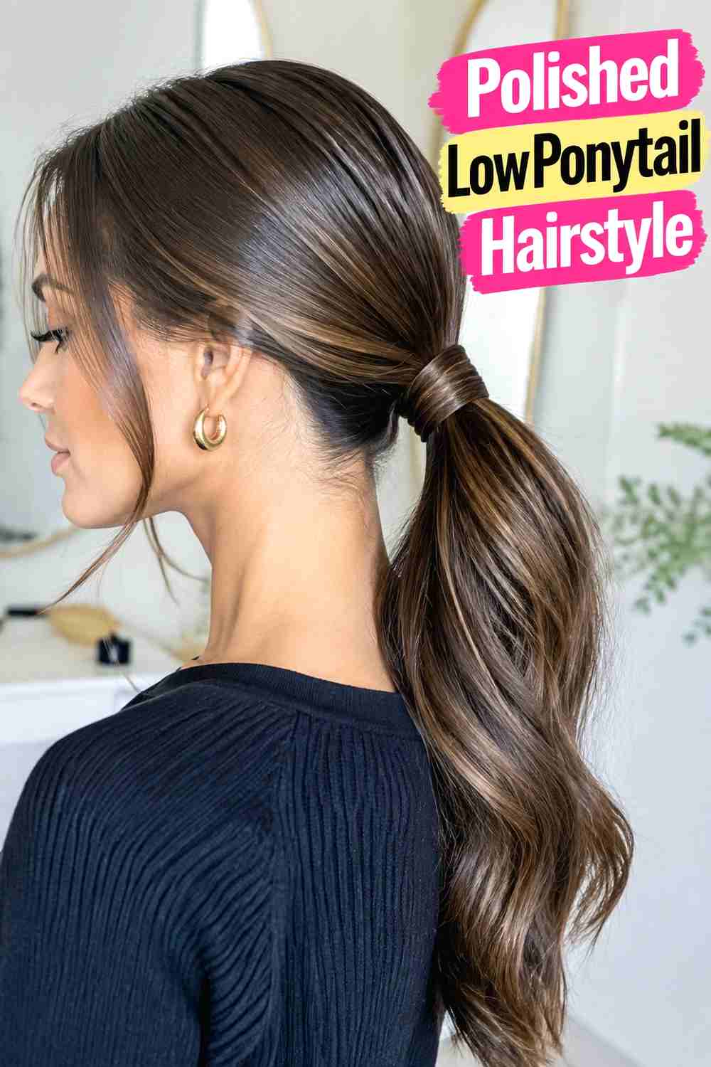 2. Polished Low Ponytail Hairstyle