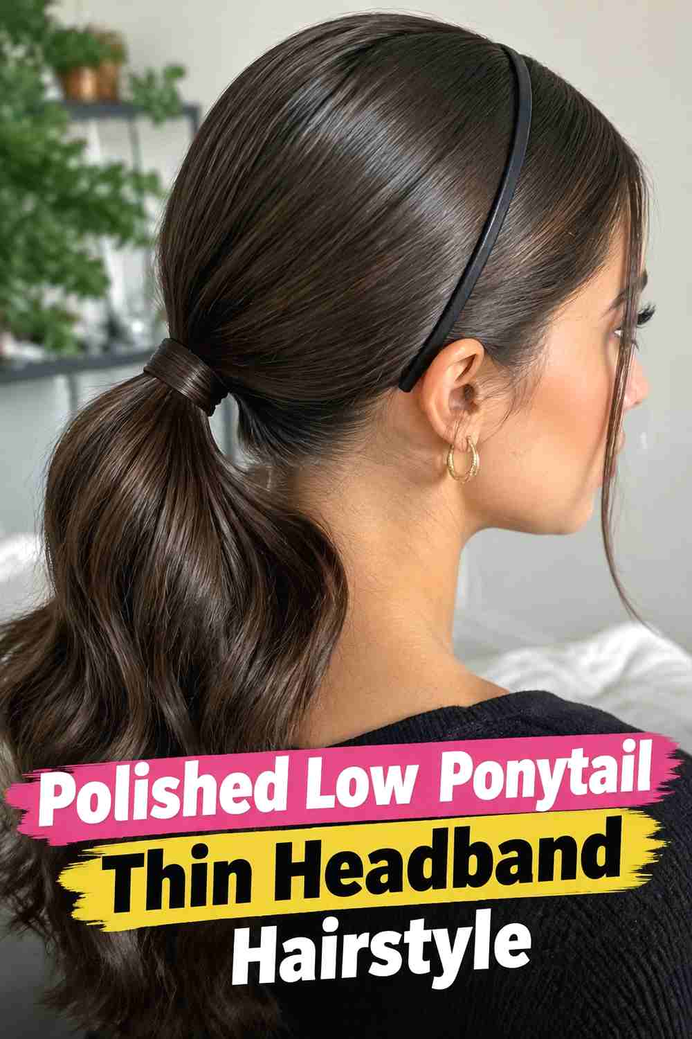 2. Polished Low Ponytail Thin Headband Hairstyle