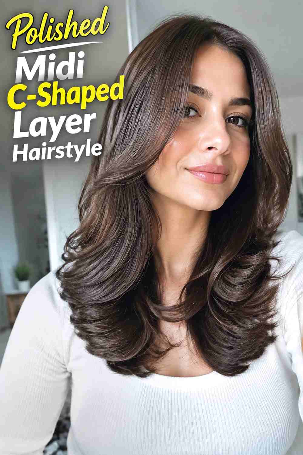 12. Polished Midi C Shaped Layer Hairstyle