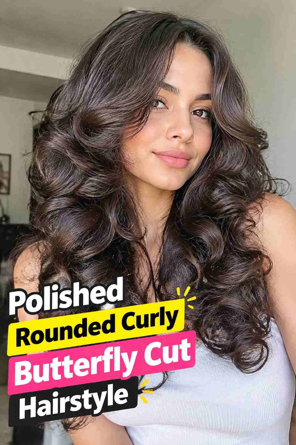 14. Polished Rounded Curly Butterfly Cut Hairstyle
