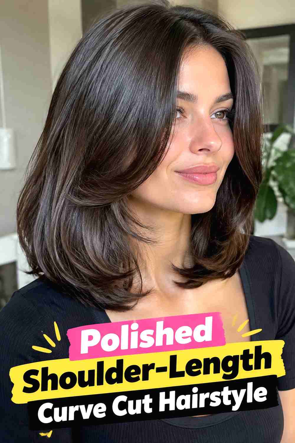 14. Polished Shoulder Length Curve Cut Hairstyle