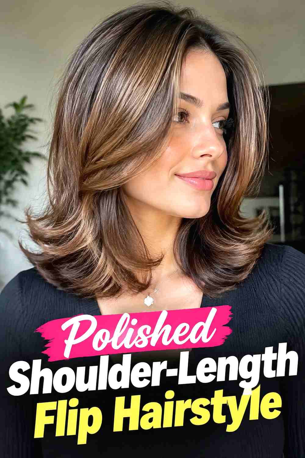 8. Polished Shoulder Length Flip Hairstyle