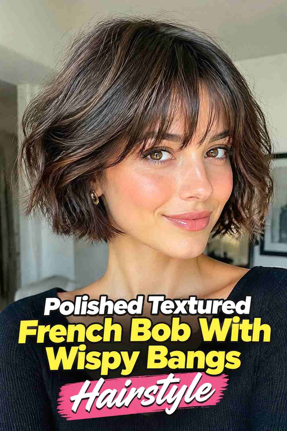 13. Polished Textured French Bob With Wispy Bangs Hairstyle