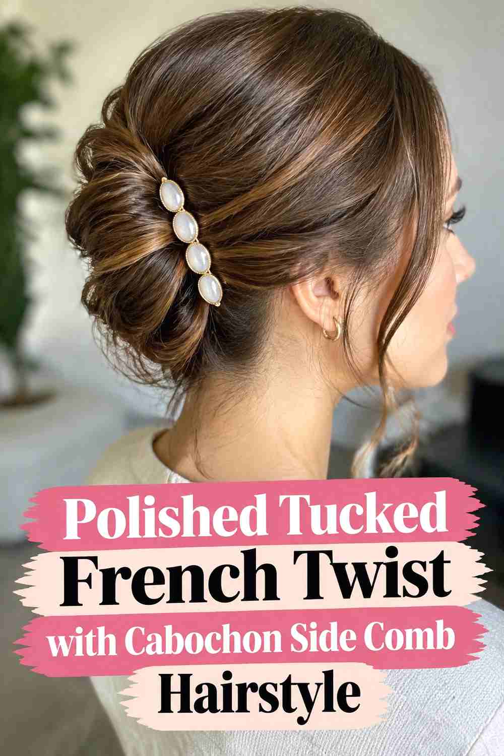 7. Polished Tucked French Twist With Cabochon Side Comb Hairstyle