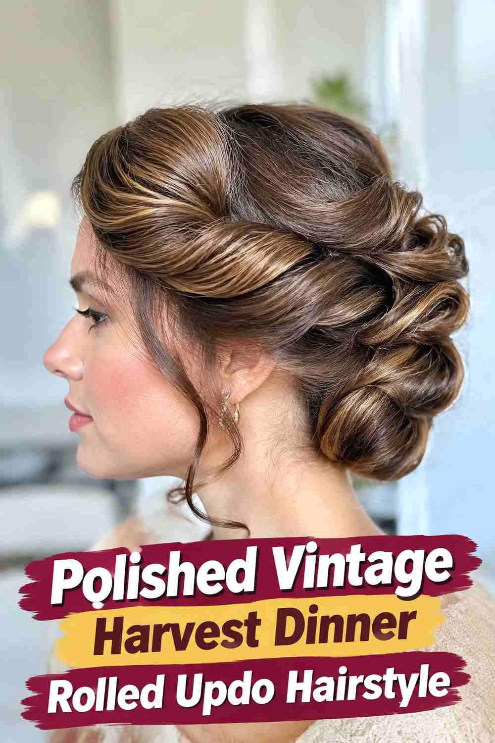 12. Polished Vintage Harvest Dinner Rolled Updo Hairstyle