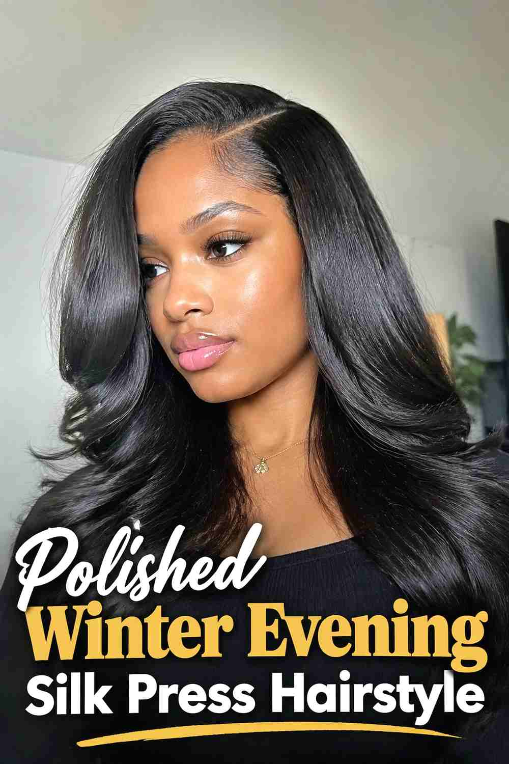 12. Polished Winter Evening Silk Press Hairstyle