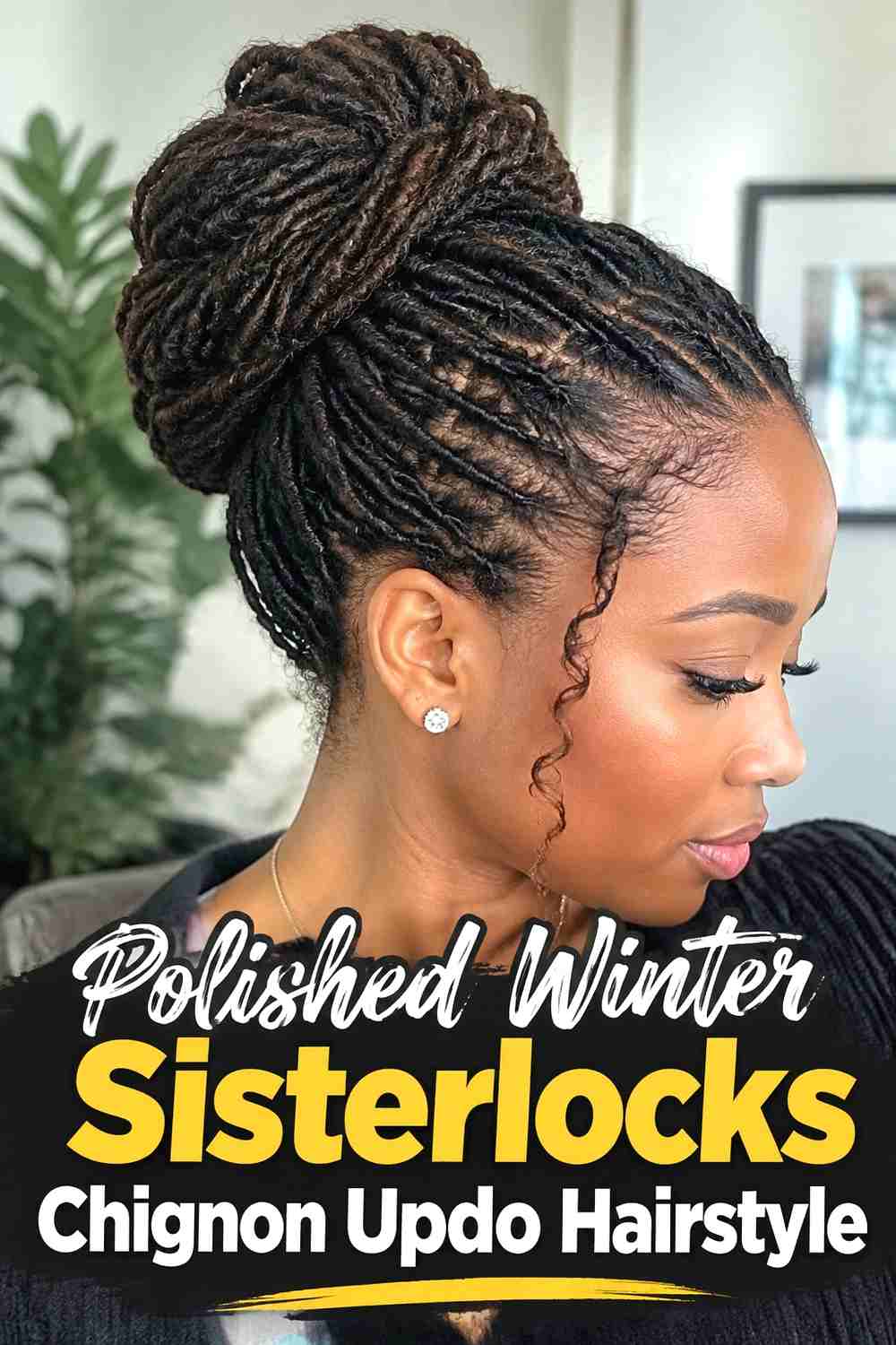 12. Polished Winter Sisterlocks Chignon Updo Hairstyle