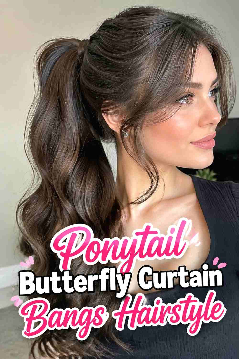 15. Ponytail Butterfly Curtain Bangs Hairstyle