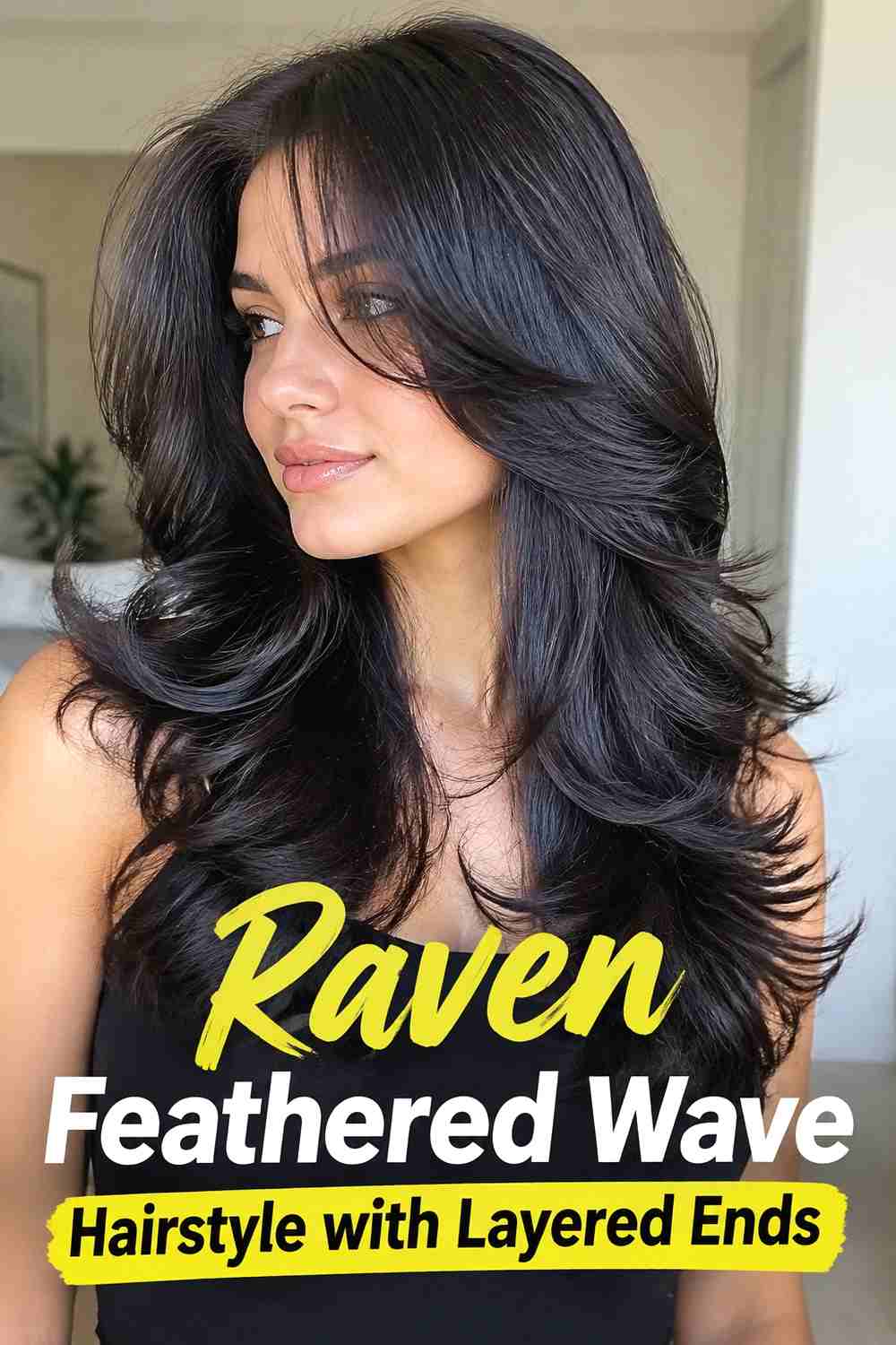 12. Raven Feathered Wave Hairstyle With Layered Ends