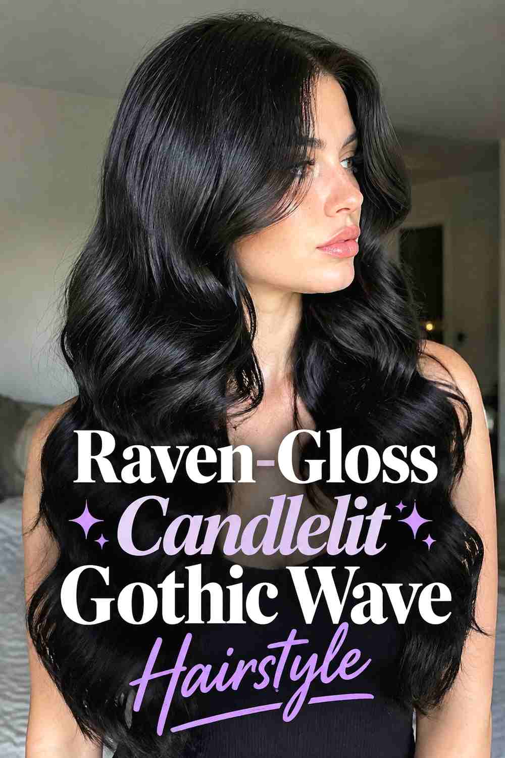 5. Raven Gloss Candlelit Gothic Wave Hairstyle