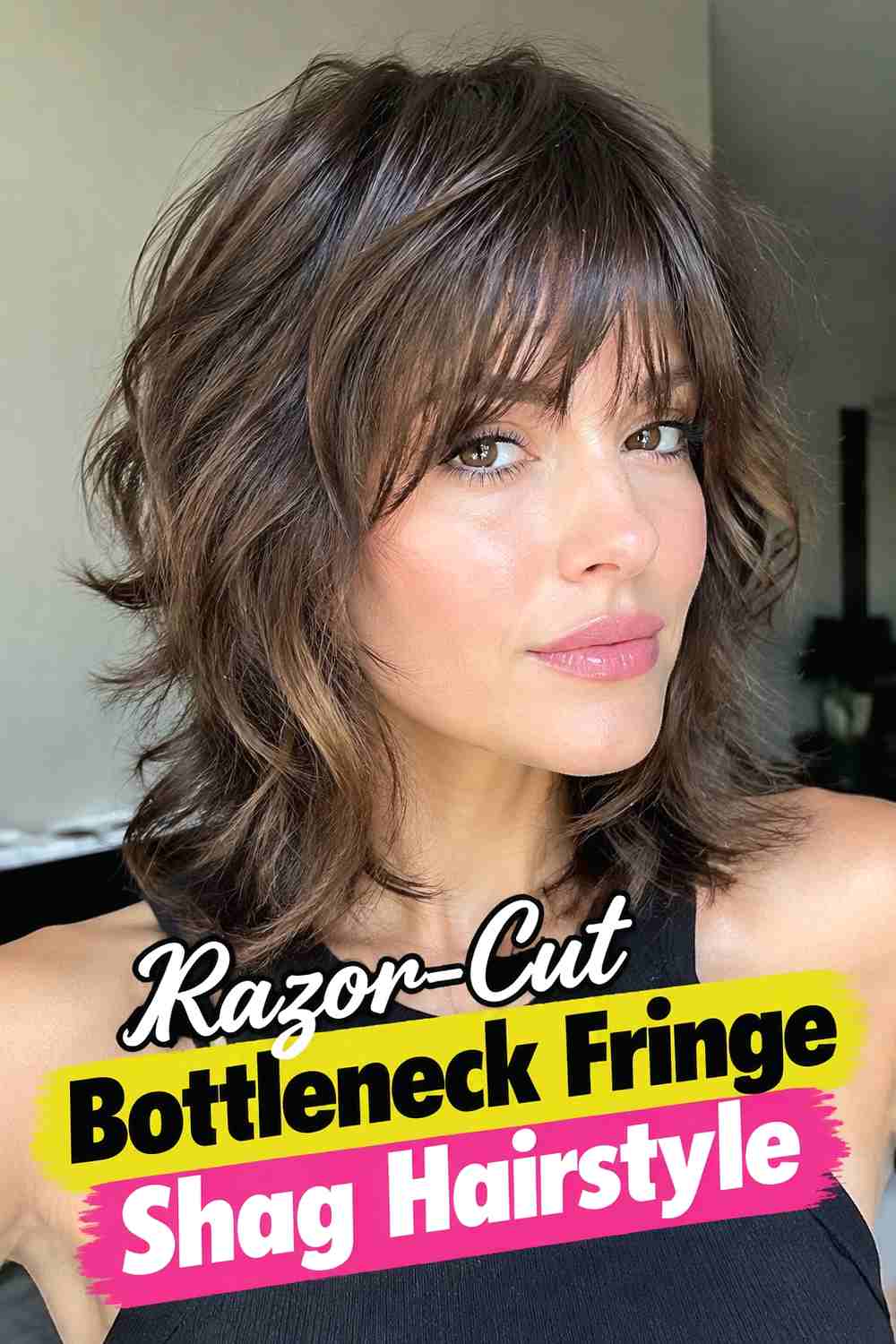 8. Razor Cut Bottleneck Fringe Shag Hairstyle