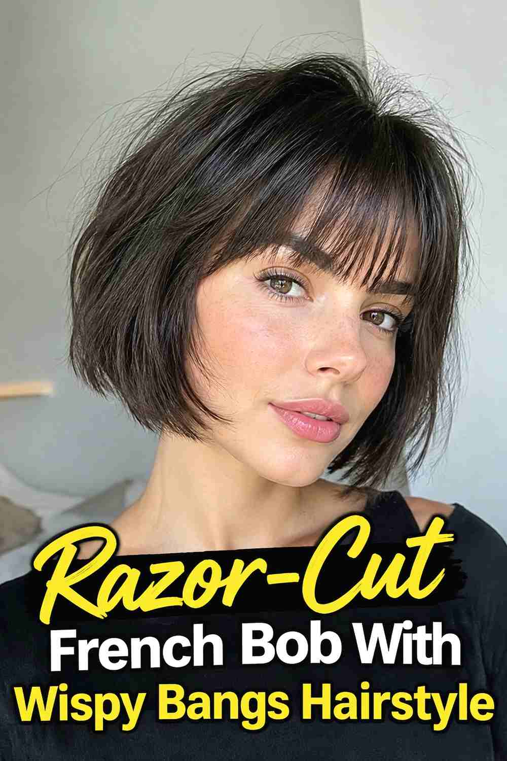 4. Razor Cut French Bob With Wispy Bangs Hairstyle