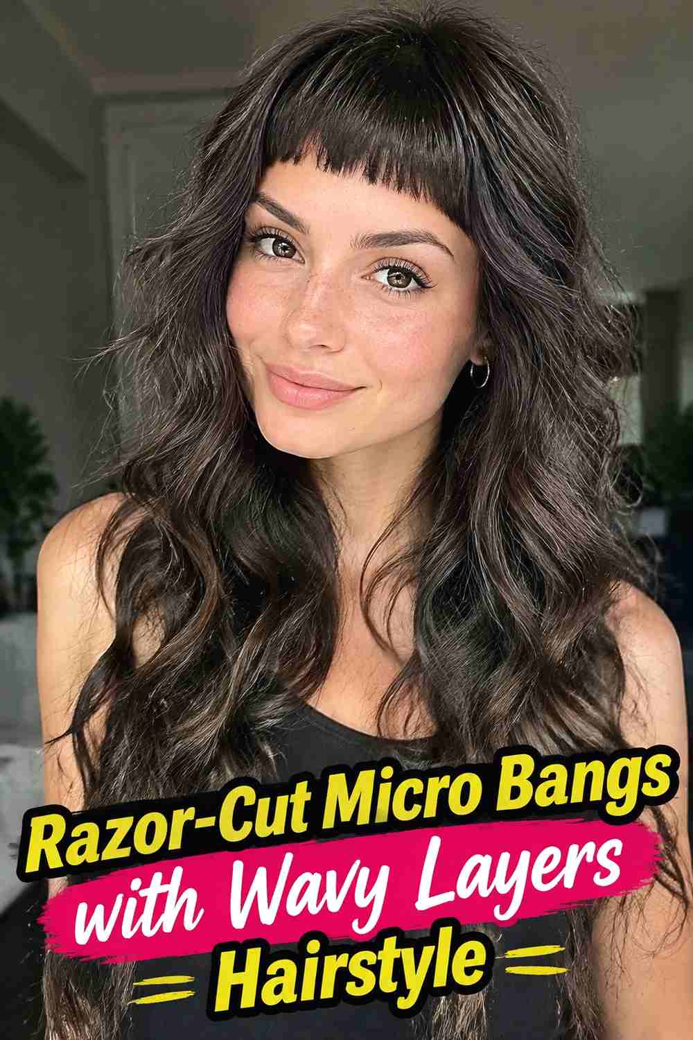13. Razor Cut Micro Bangs With Wavy Layers Hairstyle