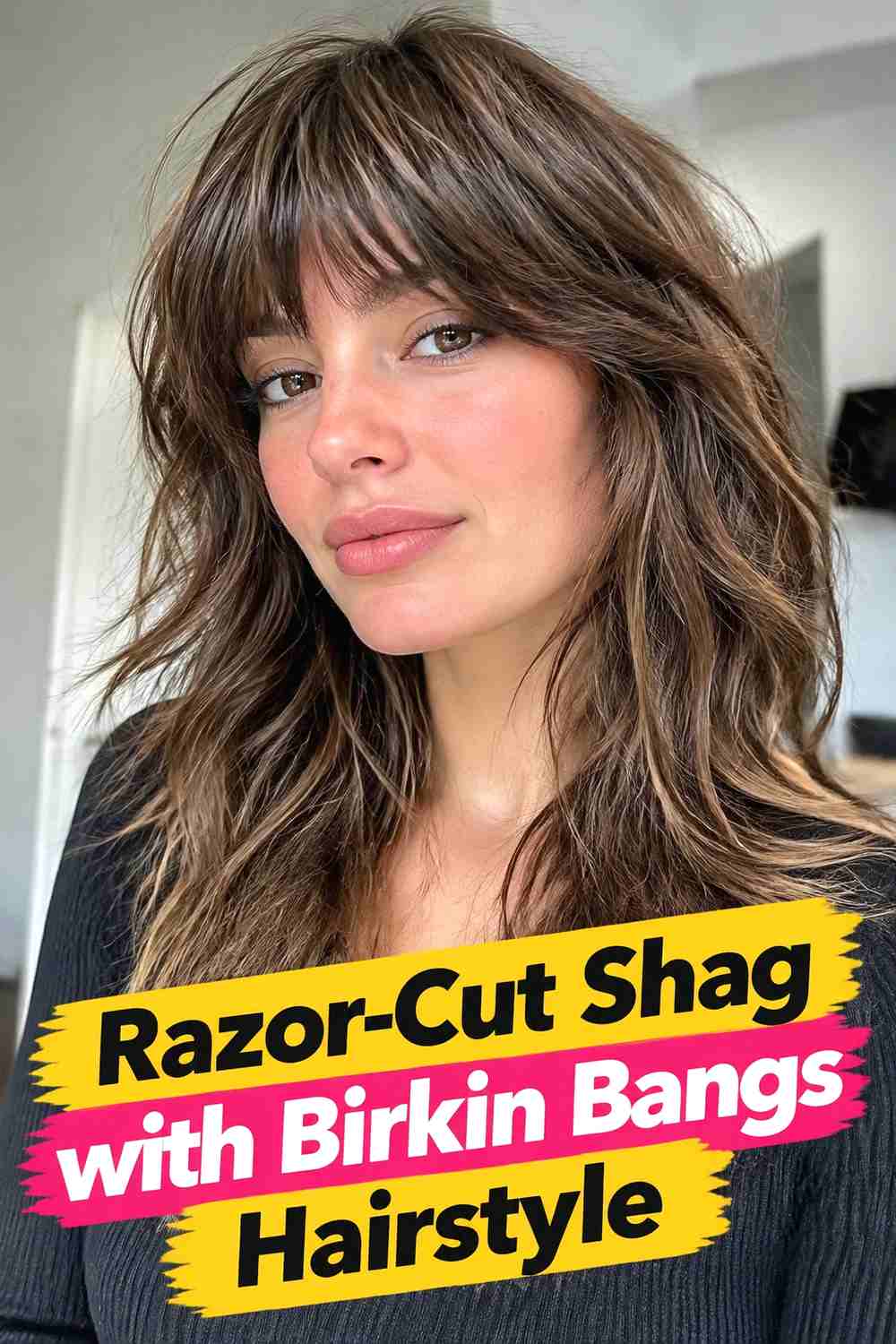 9. Razor Cut Shag With Birkin Bangs Hairstyle