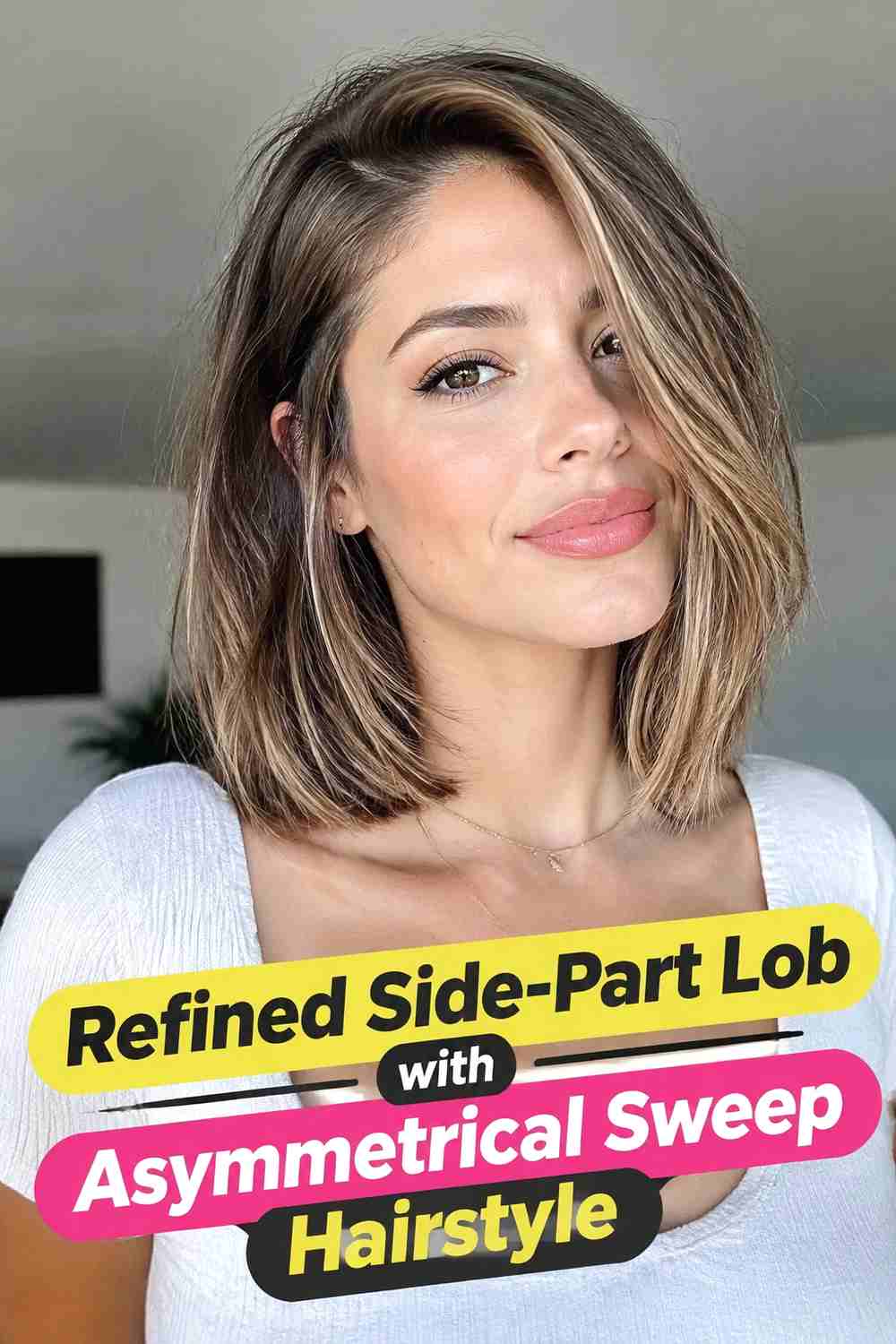 12. Refined Side Part Lob With Asymmetrical Sweep Hairstyle