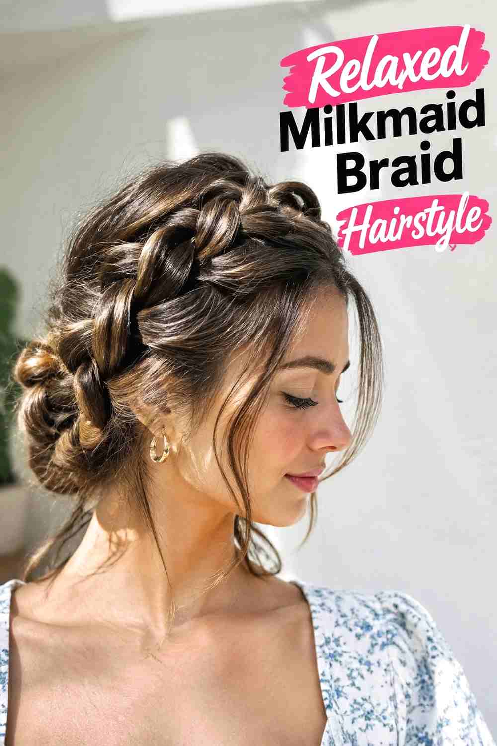 8. Relaxed Milkmaid Braid Hairstyle