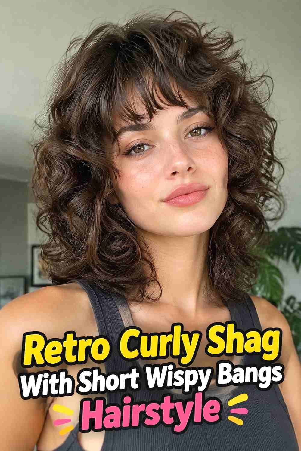 15. Retro Curly Shag With Short Wispy Bangs Hairstyle