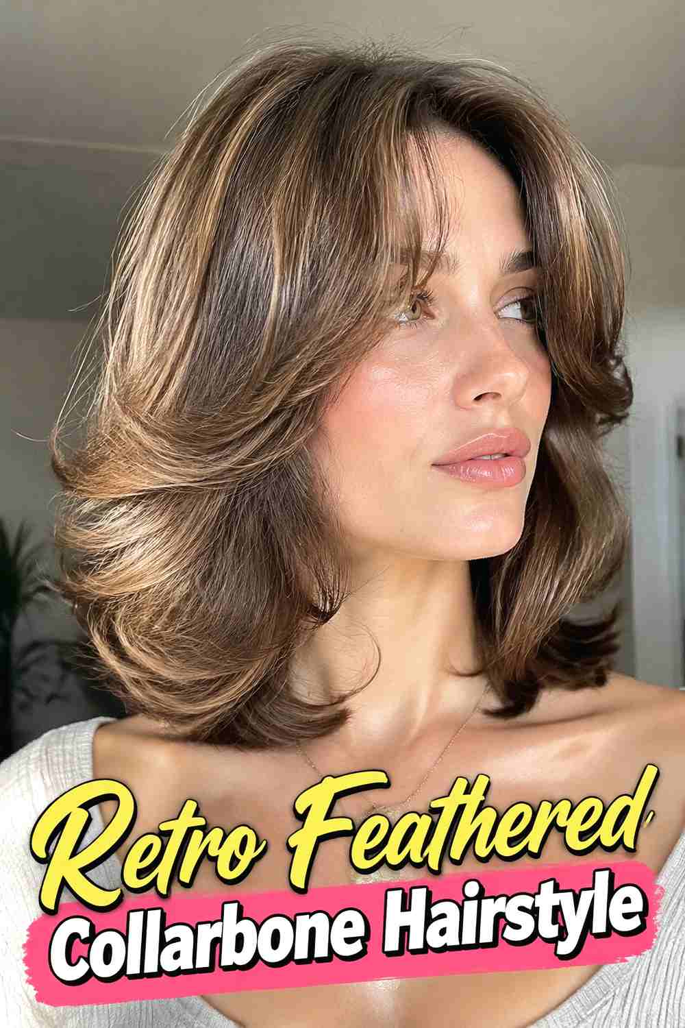 15. Retro Feathered Collarbone Hairstyle
