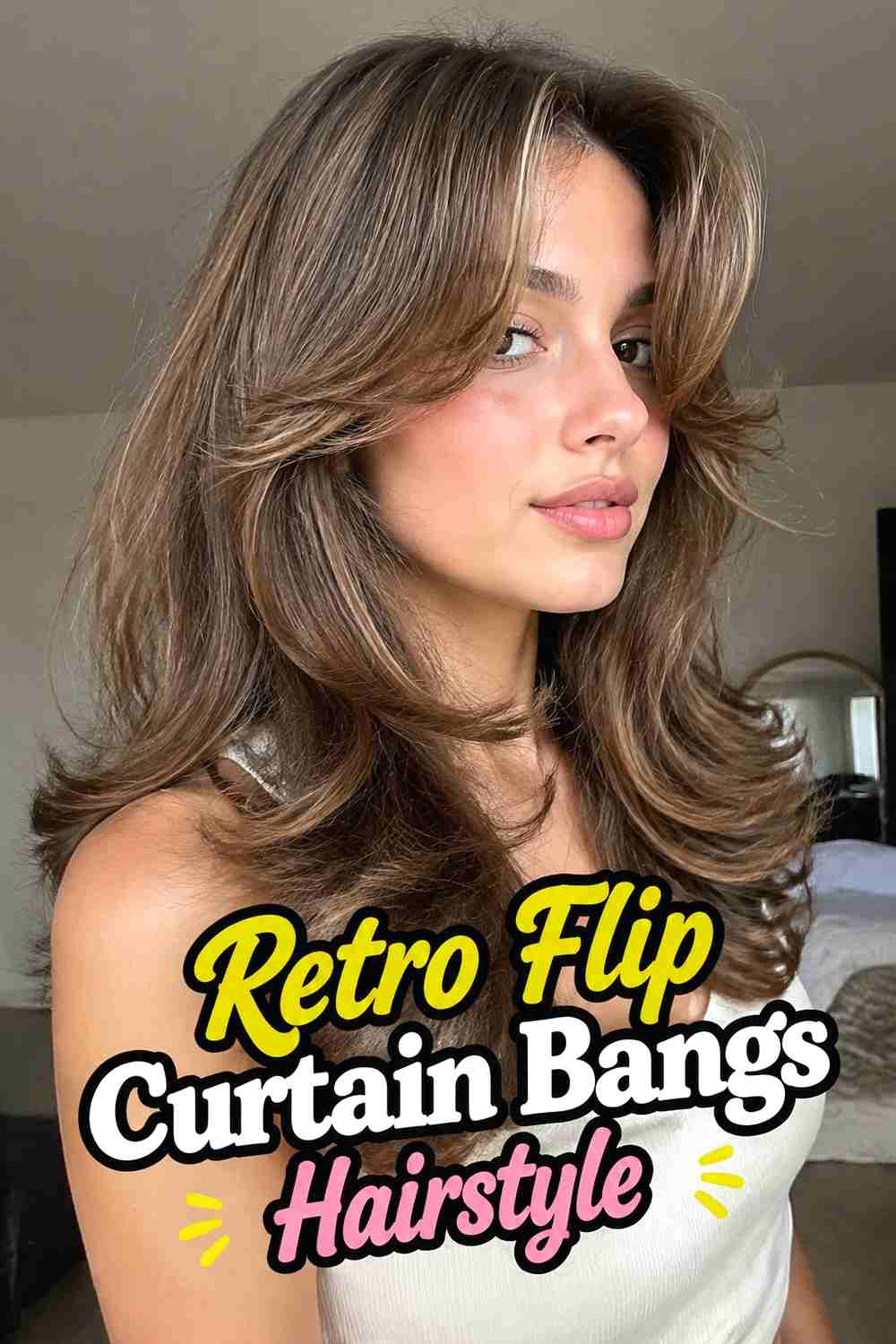 6. Retro Flip Curtain Bangs Hairstyle