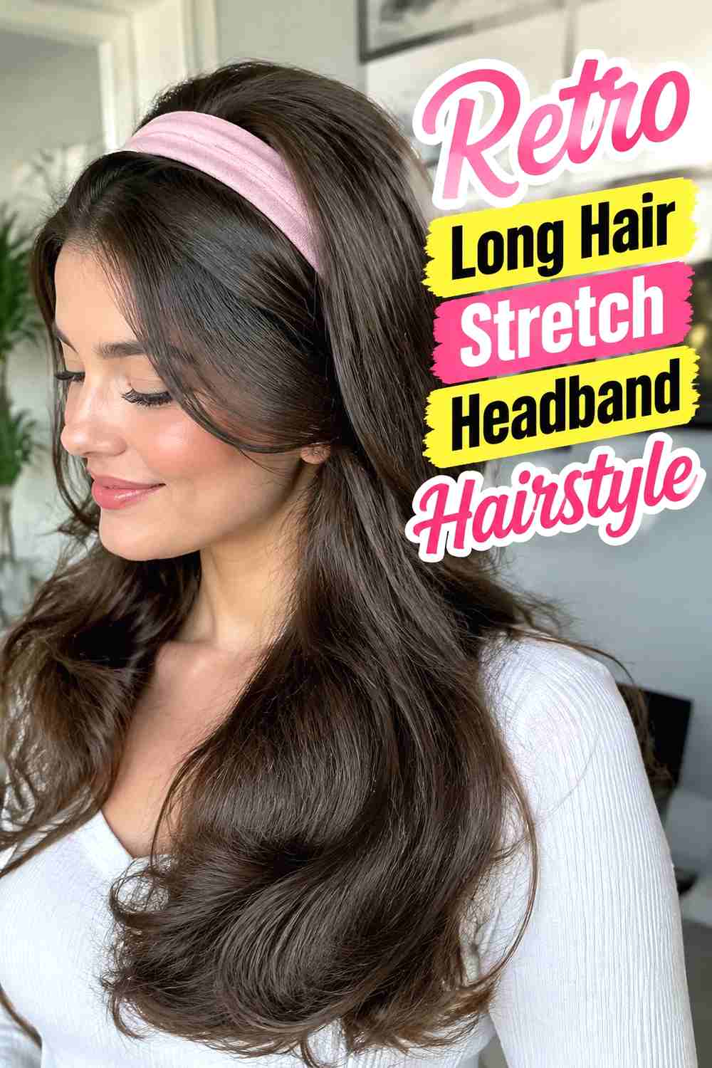 18. Retro Long Hair Stretch Headband Hairstyle