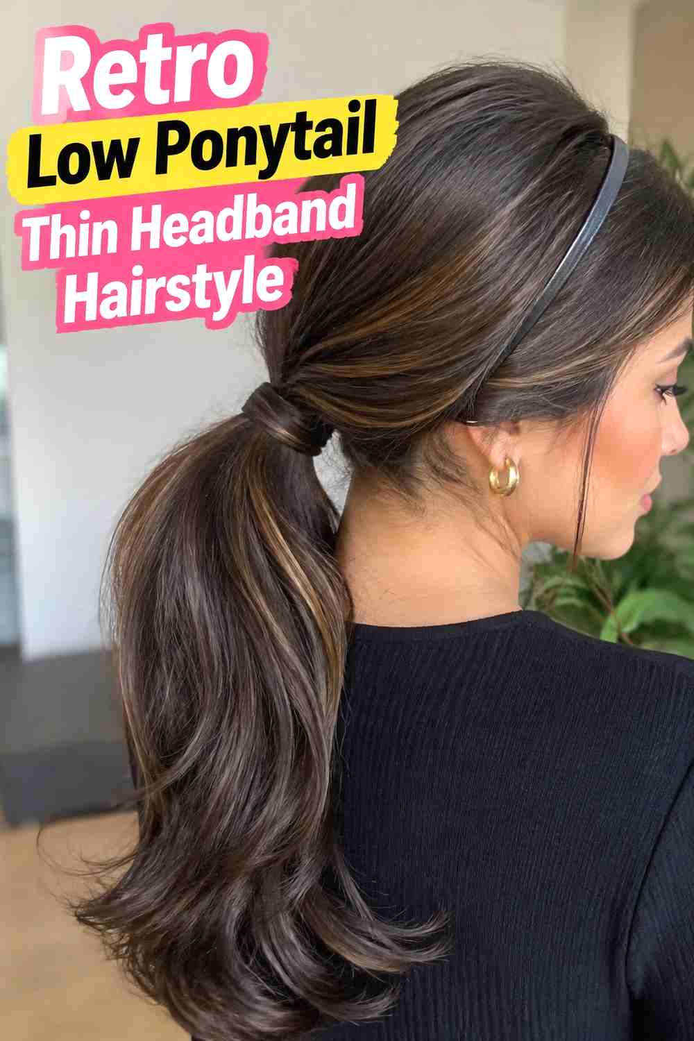 9. Retro Low Ponytail Thin Headband Hairstyle