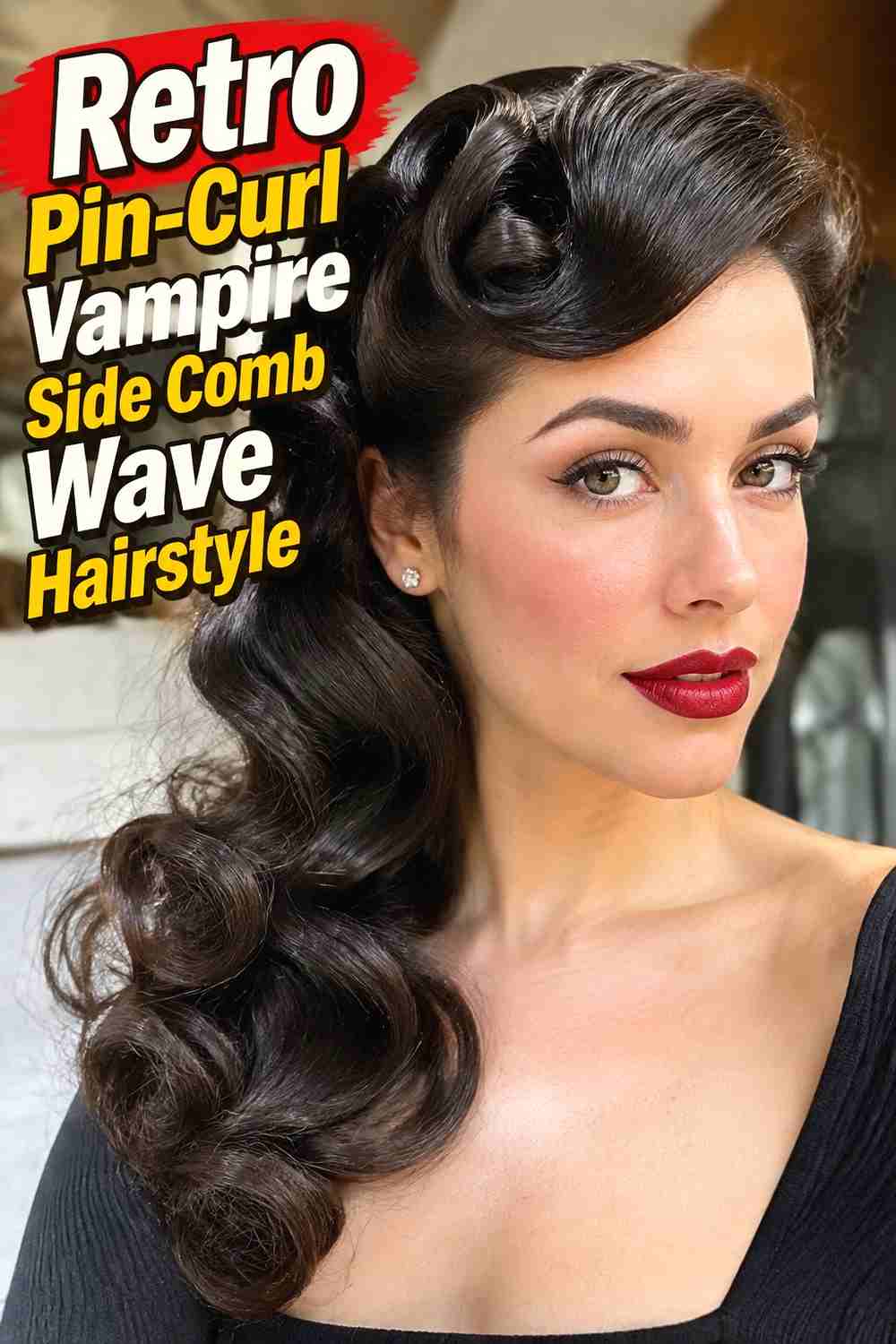 12. Retro Pin Curl Vampire Side Comb Wave Hairstyle