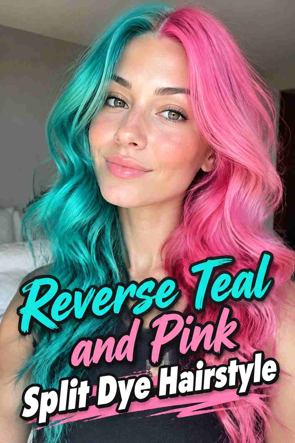 12. Reverse Teal And Pink Split Dye Hairstyle