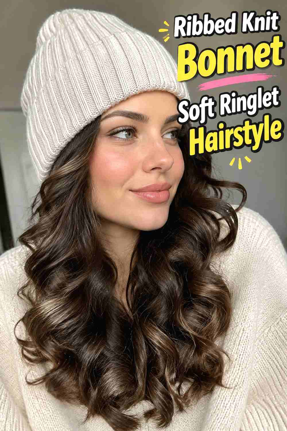 1. Ribbed Knit Bonnet Soft Ringlet Hairstyle