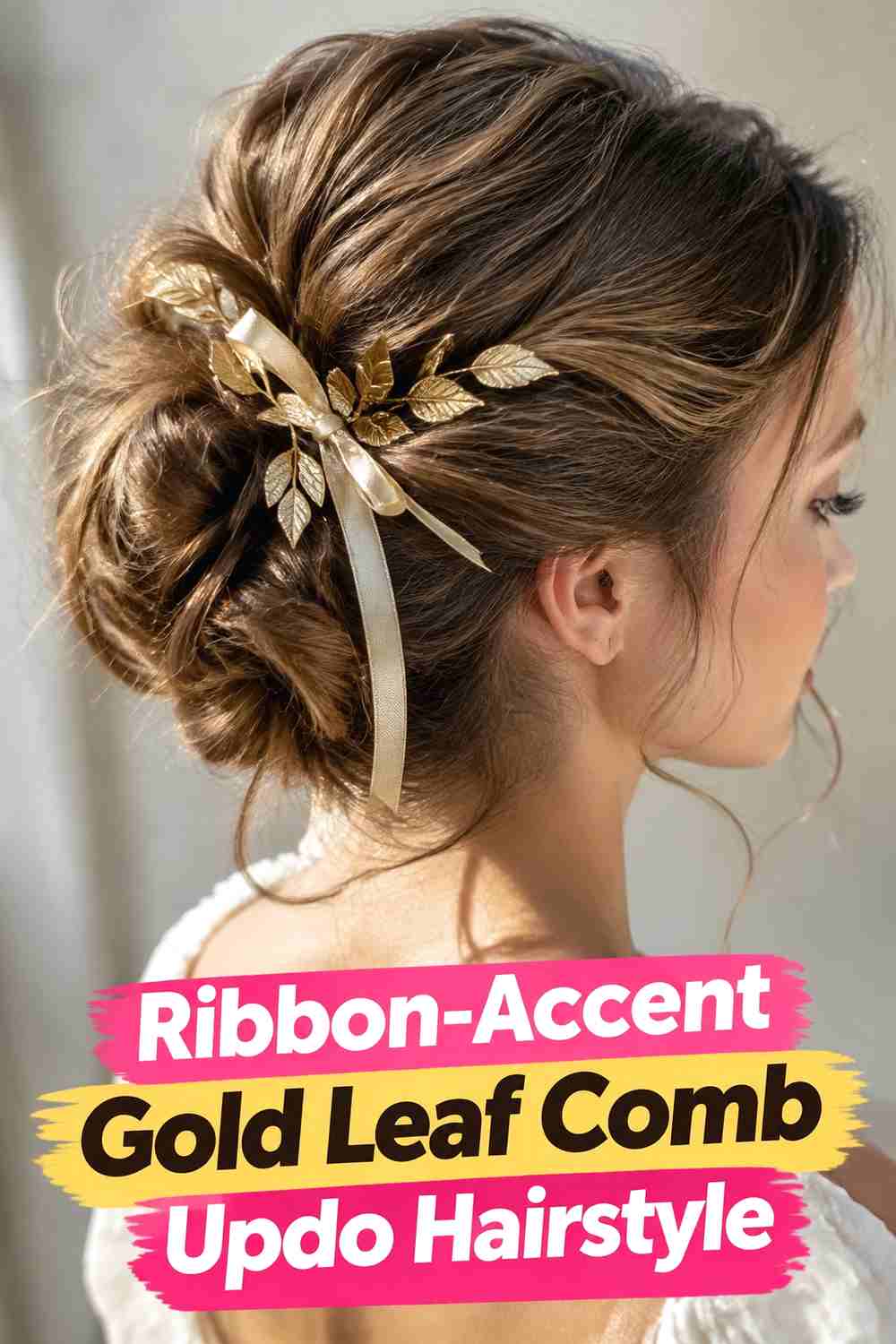 14. Ribbon Accent Gold Leaf Comb Updo Hairstyle