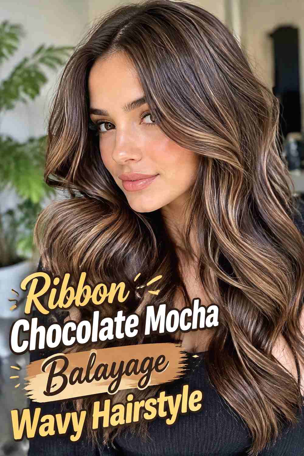3. Ribbon Chocolate Mocha Balayage Wavy Hairstyle