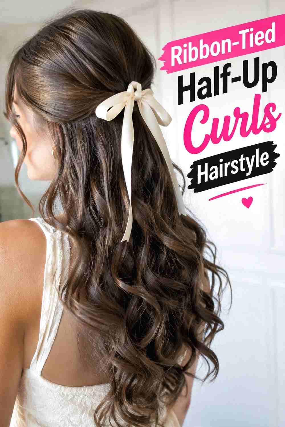 17. Ribbon Tied Half Up Curls Hairstyle