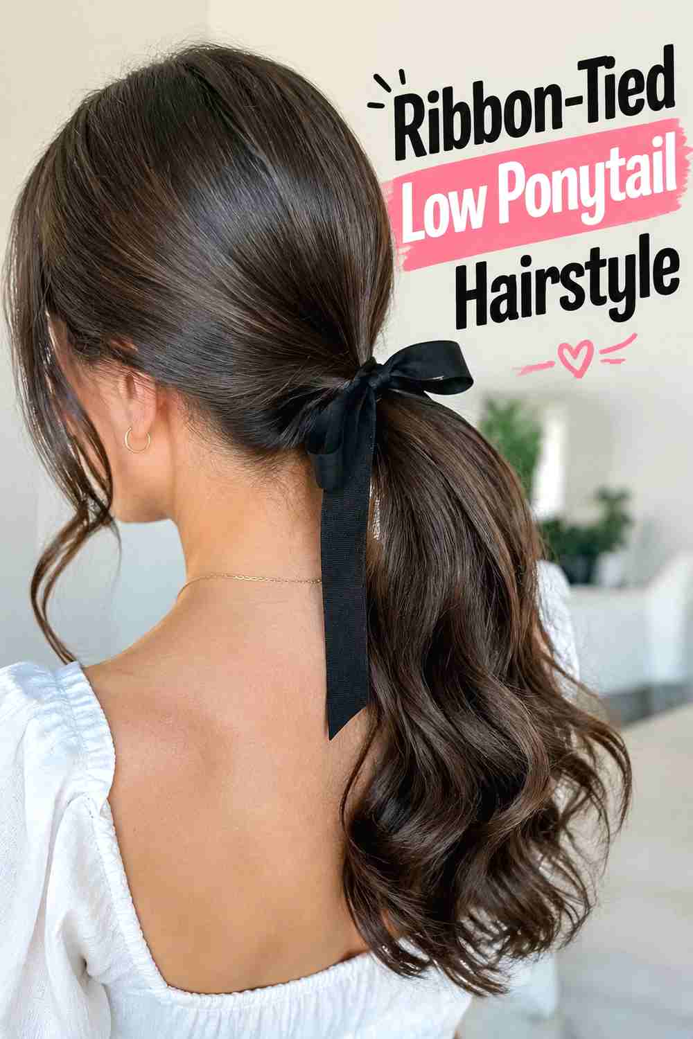 18. Ribbon Tied Low Ponytail Hairstyle