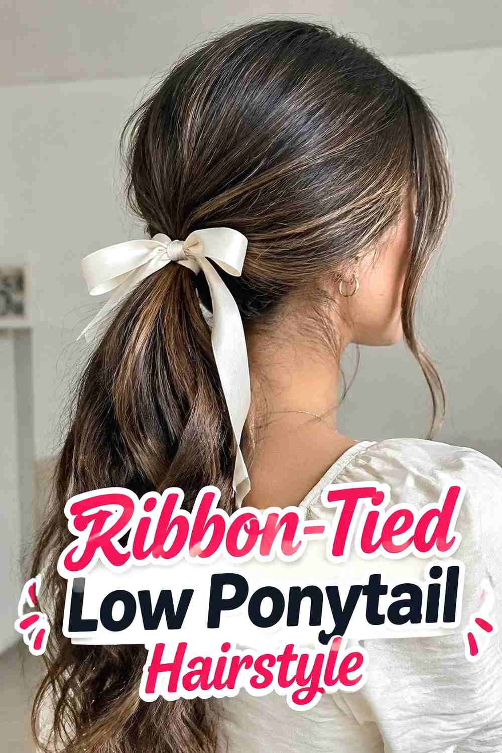 14. Ribbon Tied Low Ponytail Hairstyle