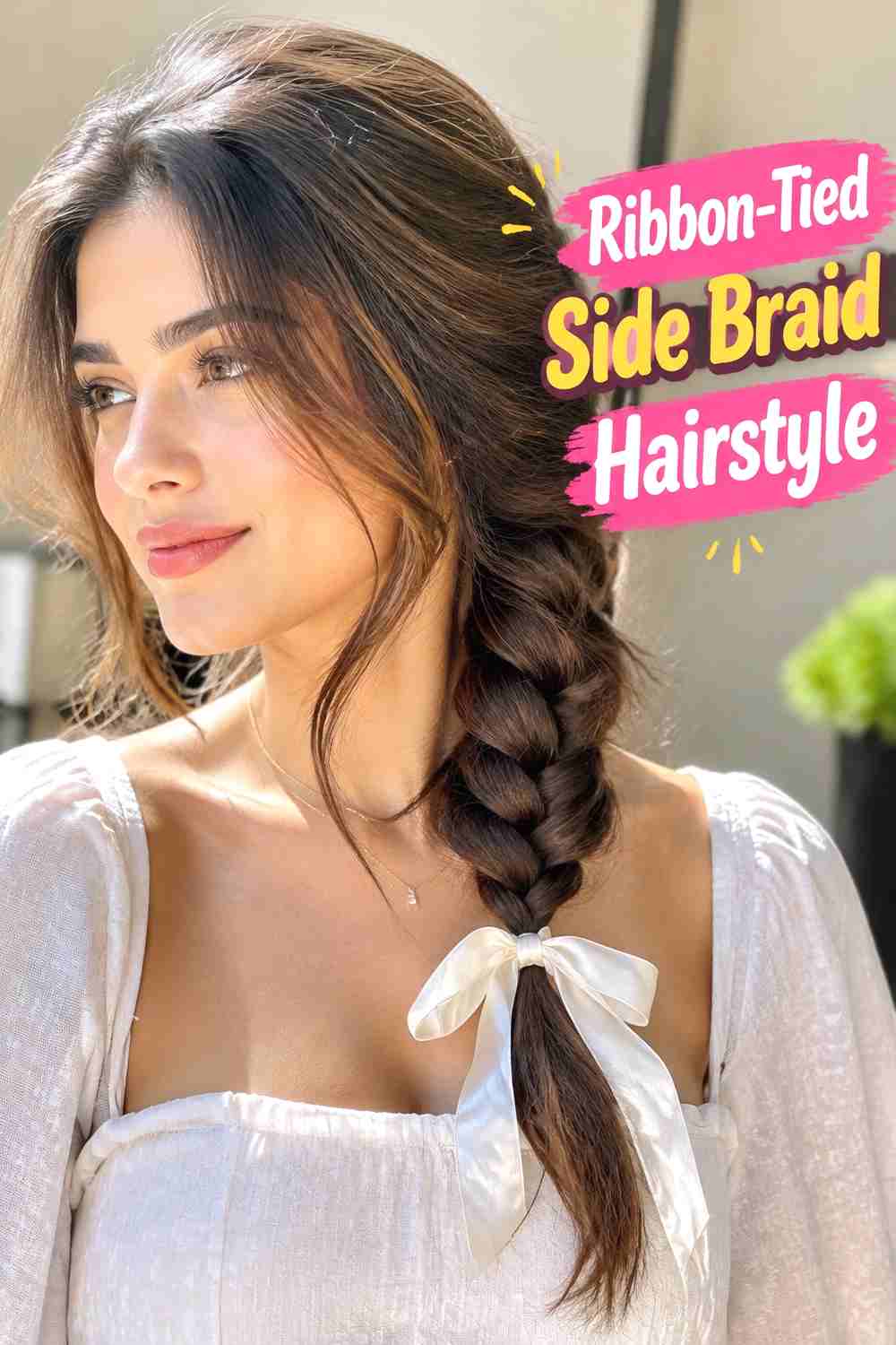 10. Ribbon Tied Side Braid Hairstyle