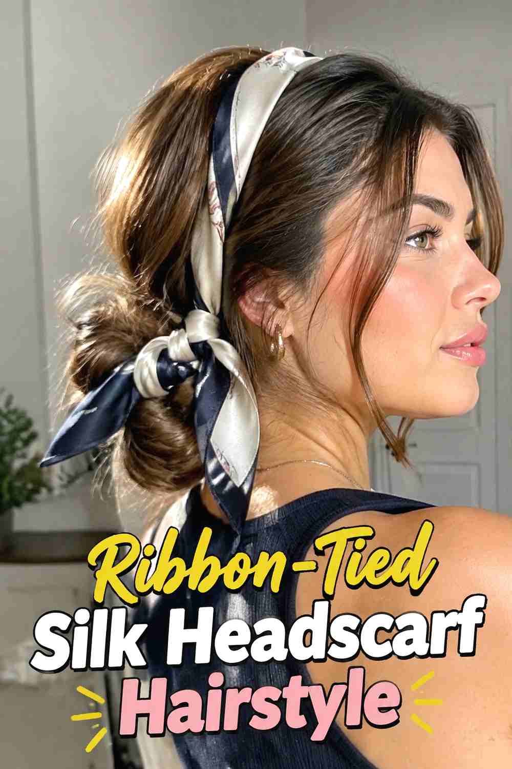 14. Ribbon Tied Silk Headscarf Hairstyle