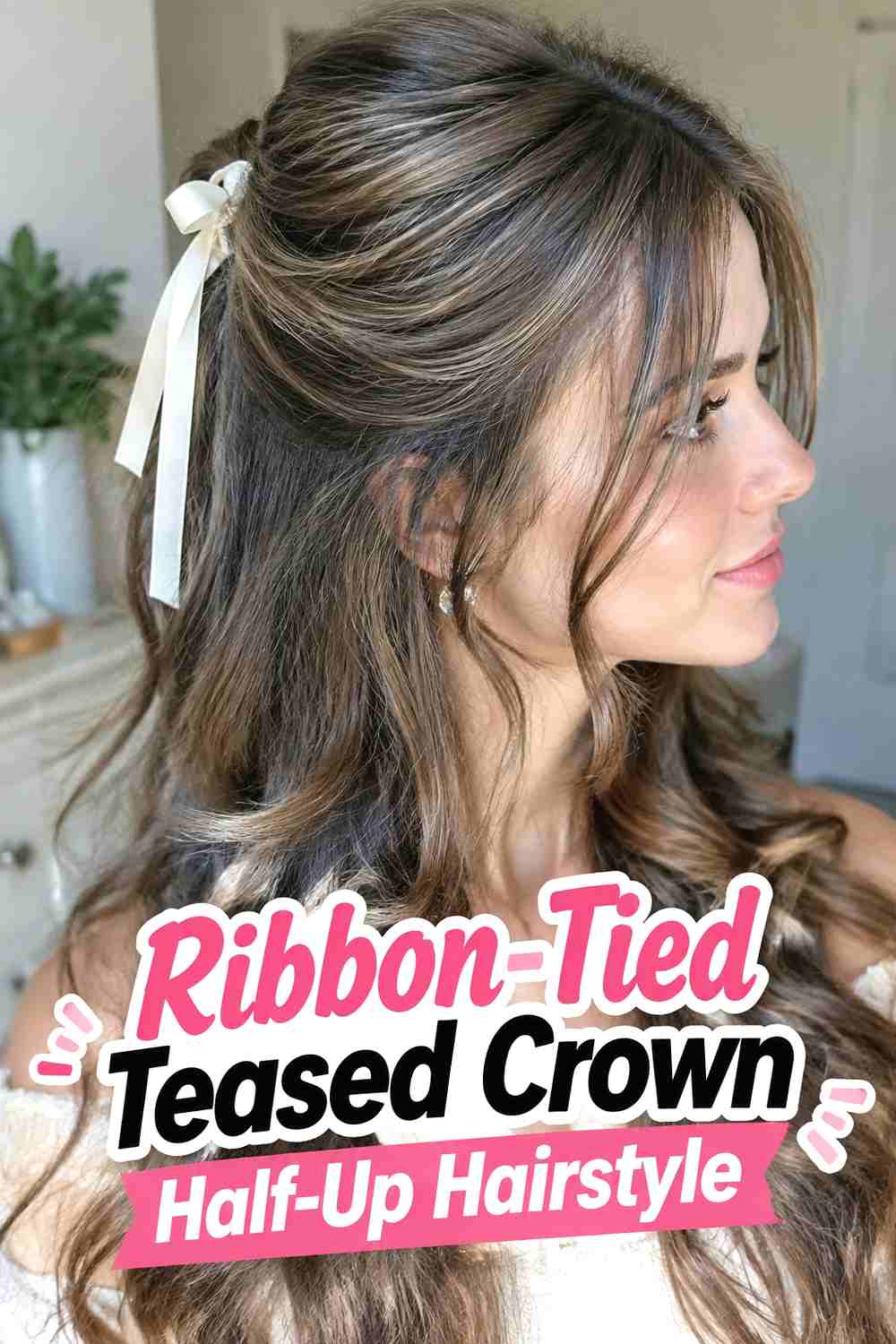 8. Ribbon Tied Teased Crown Half Up Hairstyle