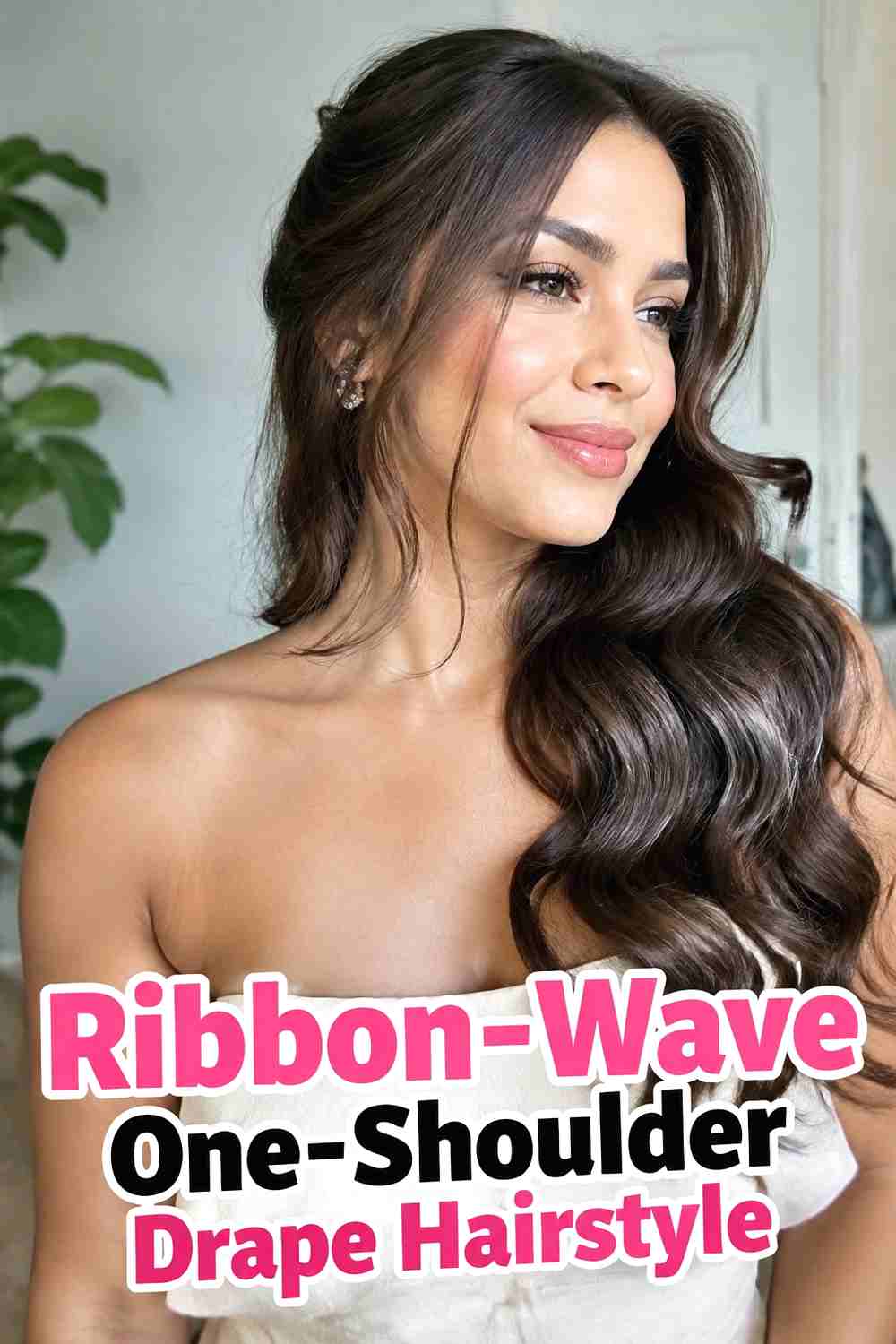 12. Ribbon Wave One Shoulder Drape Hairstyle