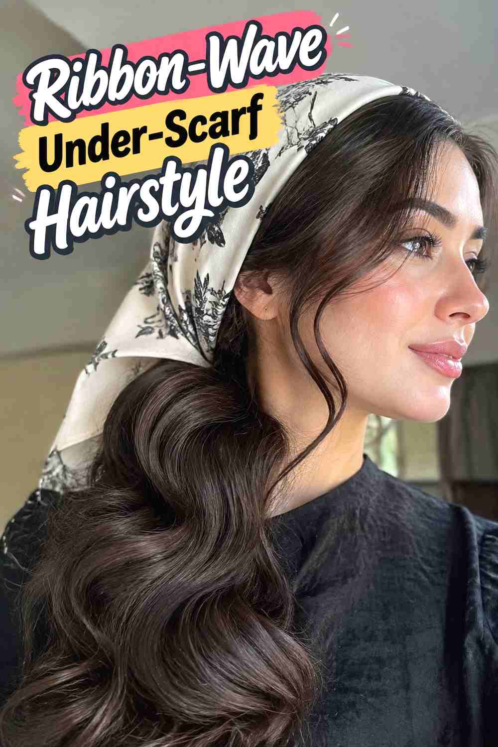 7. Ribbon Wave Under Scarf Hairstyle