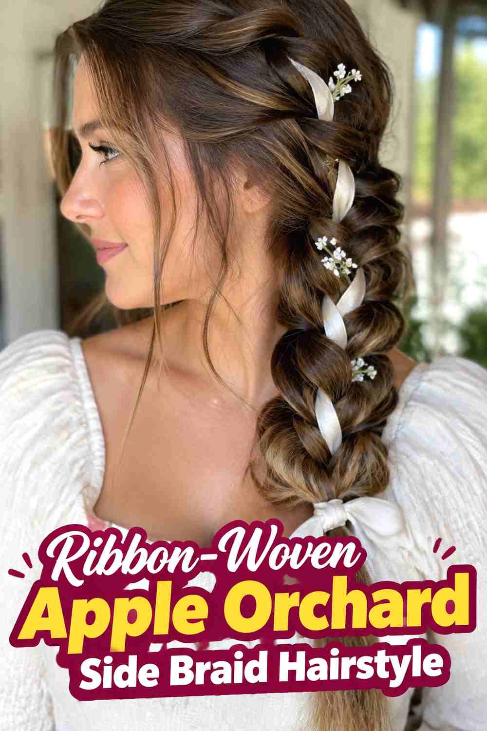 4. Ribbon Woven Apple Orchard Side Braid Hairstyle