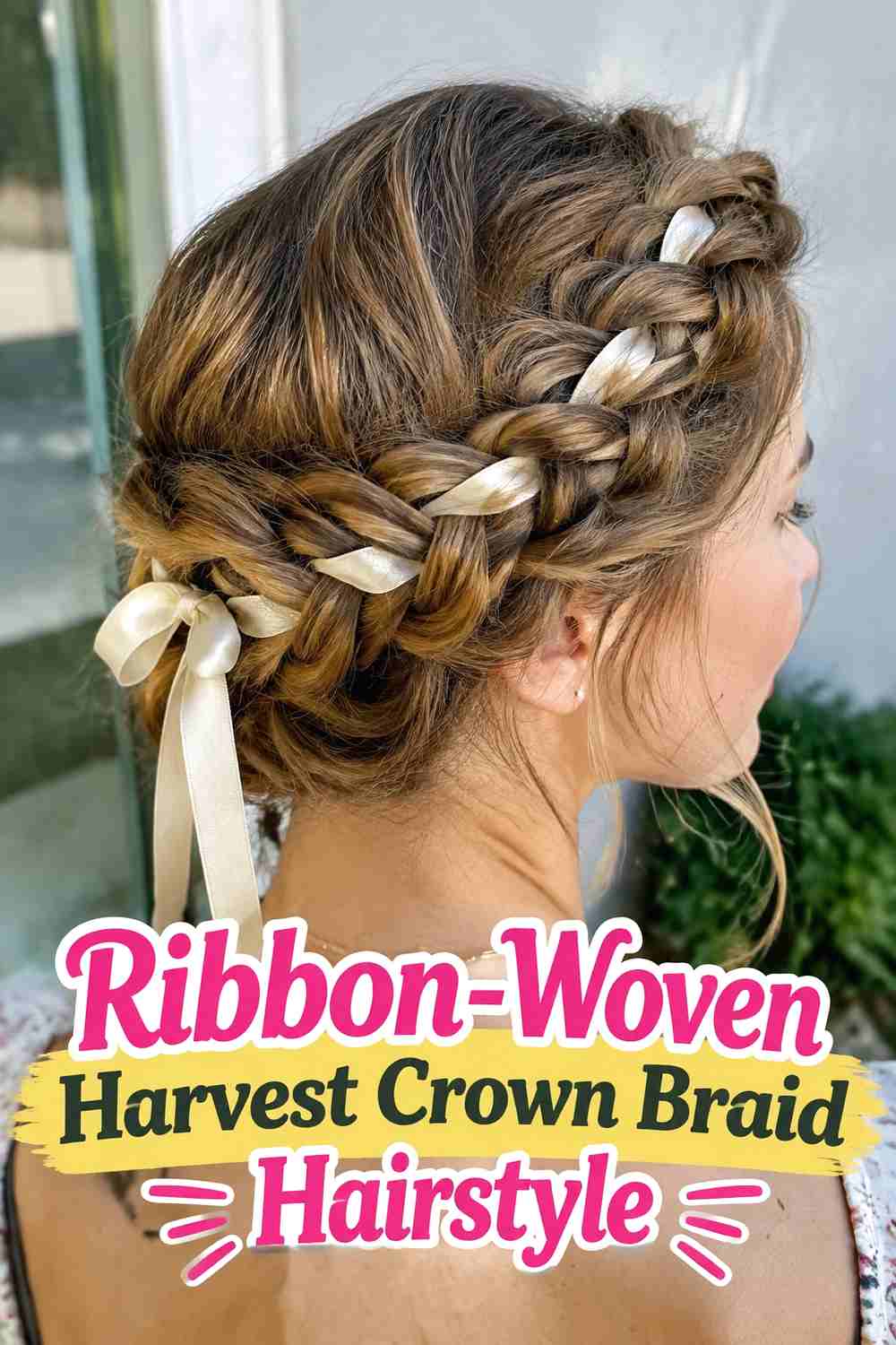 4. Ribbon Woven Harvest Crown Braid Hairstyle