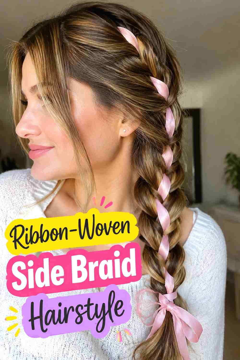 15. Ribbon Woven Side Braid Hairstyle