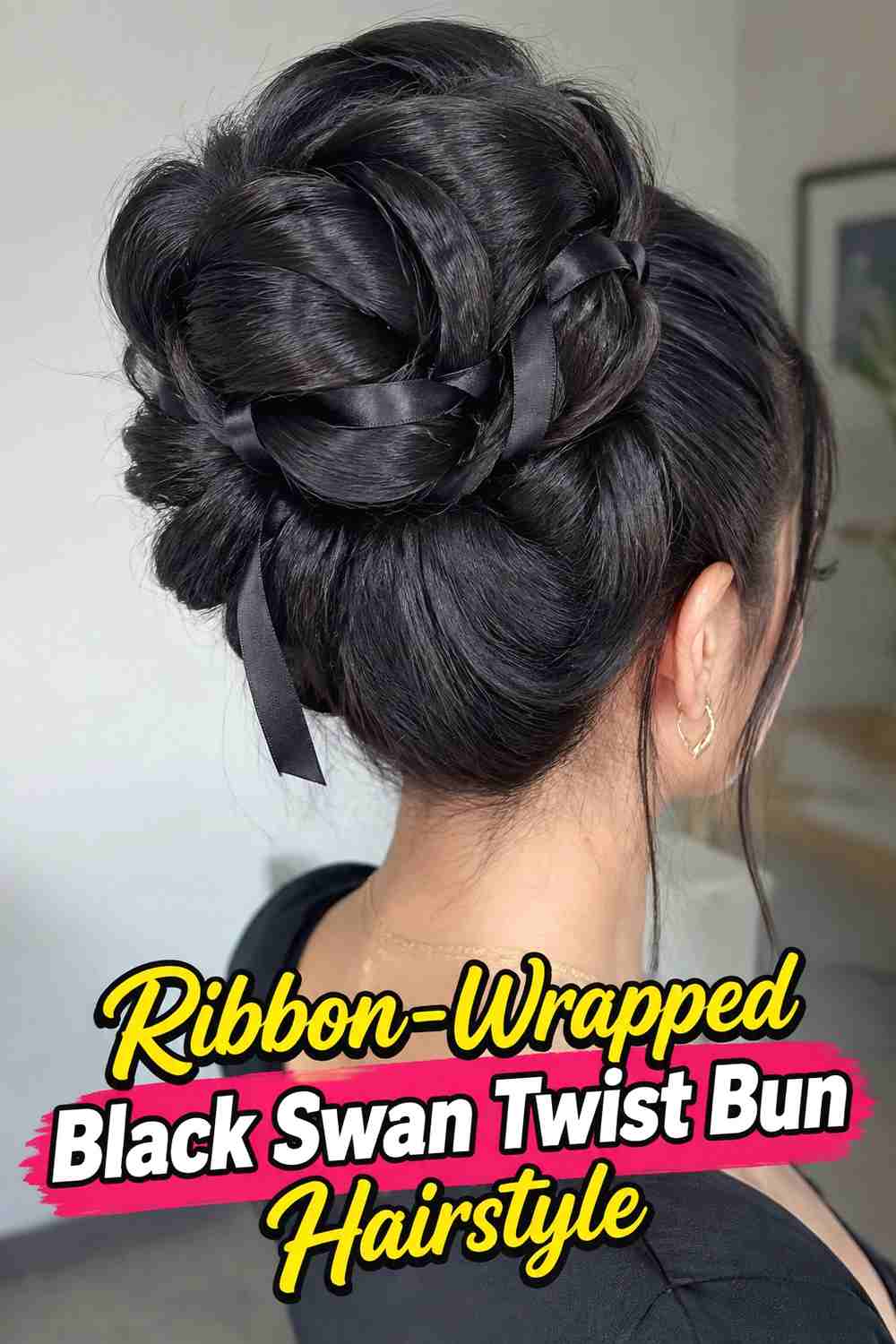 12. Ribbon Wrapped Black Swan Twist Bun Hairstyle