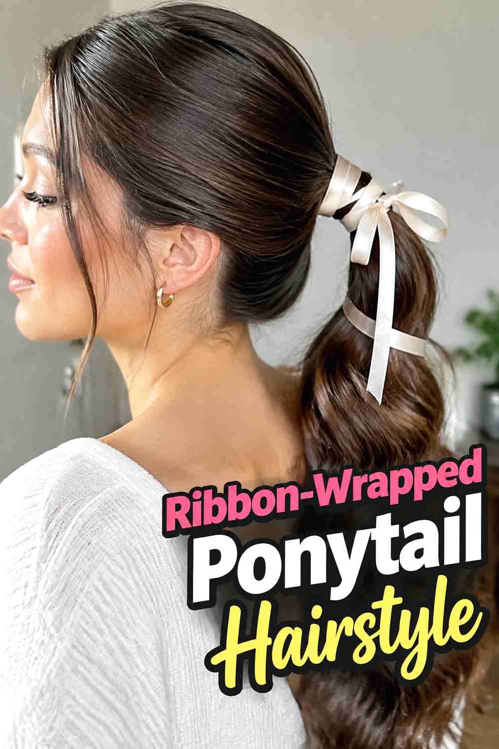17. Ribbon Wrapped Ponytail Hairstyle