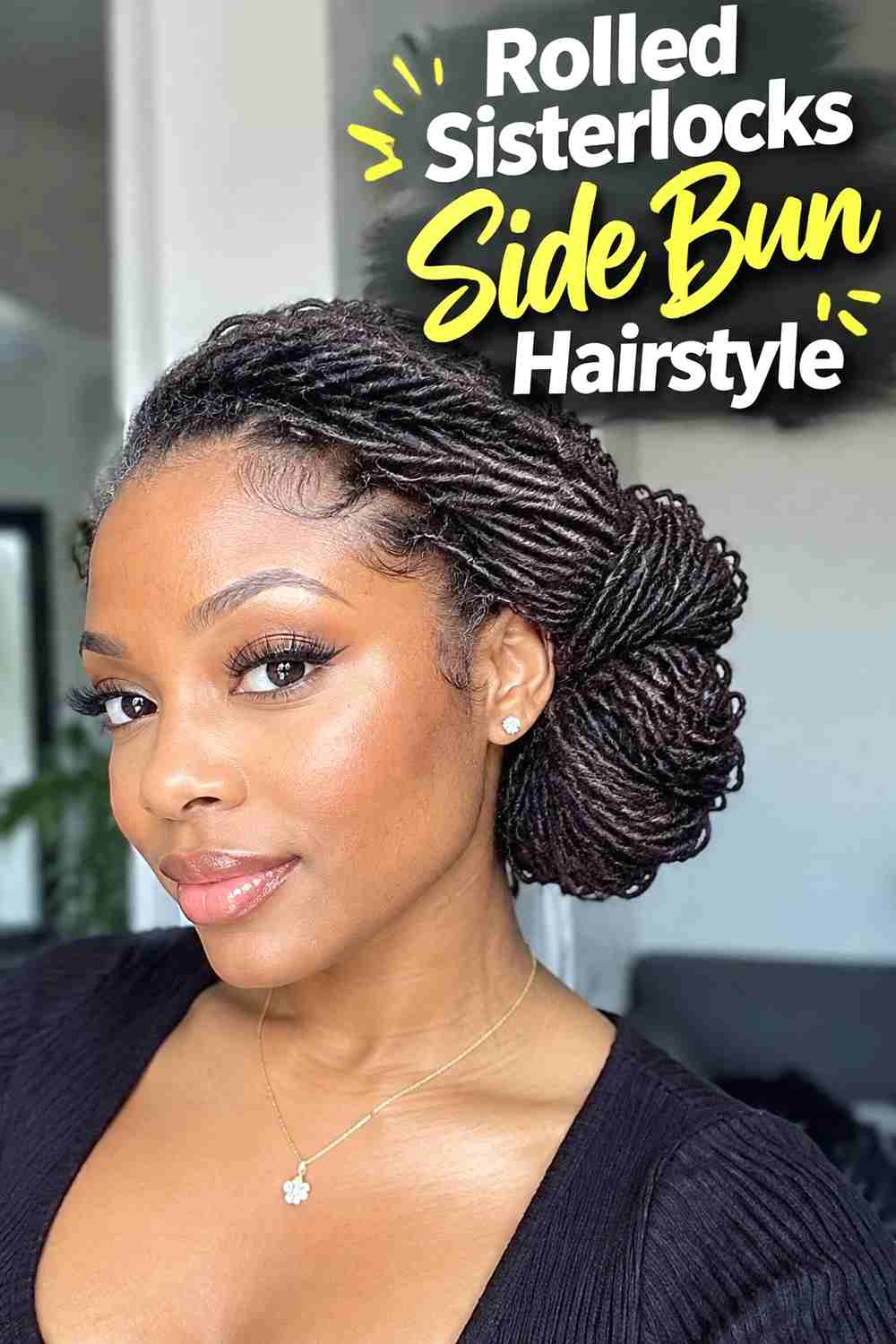 8. Rolled Sisterlocks Side Bun Hairstyle