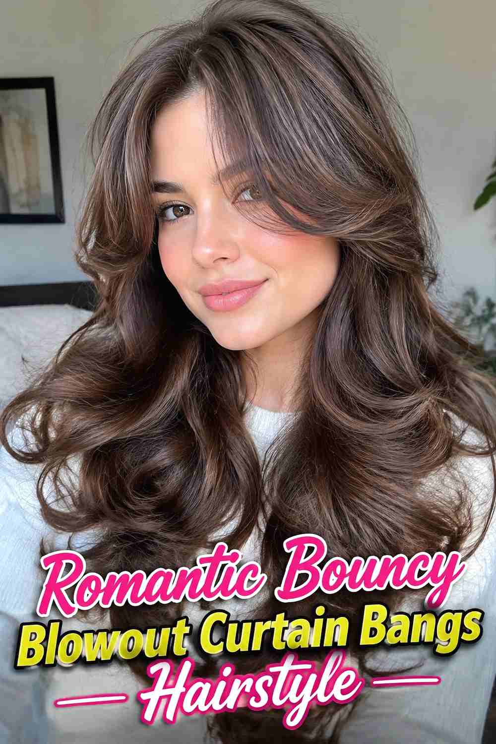 14. Romantic Bouncy Blowout Curtain Bangs Hairstyle